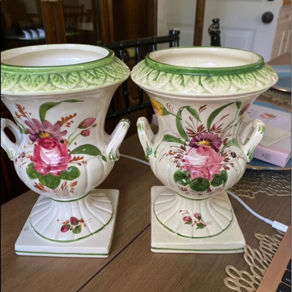 Handpainted antique Italian vases.